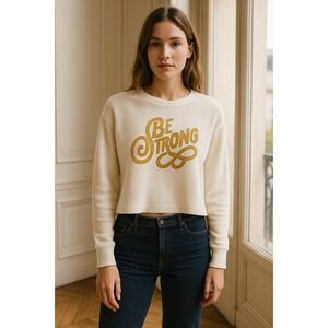 Anthropologie Be Strong Waffle Knit Cropped Pullover Sweatshirt Cream XS